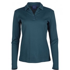 Ladies Victory Plus Long Sleeve Polo (Charcoal) with green logo